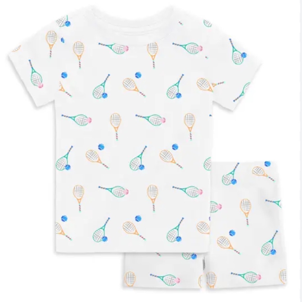 1212 Kids' Organic Cotton Two-Piece Short Pajamas Tennis Racquet Print Sz 5